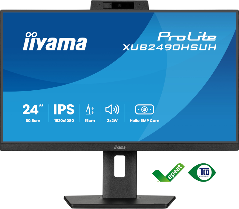 Ecran Plat 24" IIYAMA ProLite XUB2490HSUH-B2 24" Class Webcam Full HD - 16:9 - Noir mat - 60,5 cm (23,8") Viewable - Technologie IPS - LED R&eacute;tro&eacute;clairage - R&eacute;solution 1920 x 1080 - 16,7 Millions de Couleurs - Adaptive Sync - 250 cd/m&sup2; - 4 ms - 100 Hz Refresh Rate Hauts-Parleurs - HDMI - DisplayPort - Compatibilit&eacute; VESA - Hub USB
