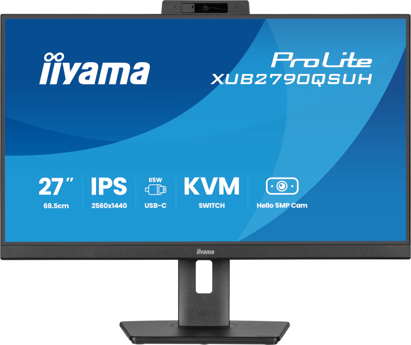 Ecran Plat 27" IIYAMA ProLite XUB2790QSUH-B2 27" Class Webcam WQHD - 16:9 - Noir mat - 68,6 cm (27") Viewable - Technologie IPS - LED R&eacute;tro&eacute;clairage - R&eacute;solution 2560 x 1440 - 16,7 Millions de Couleurs - Adaptive Sync - 250 cd/m&sup2; - 0,40 ms - 100 Hz Refresh RateHauts-Parleurs - USB Type-C - HDMI - DisplayPort - Compatibilit&eacute; VESA - Hub USB, Commutateur KVM